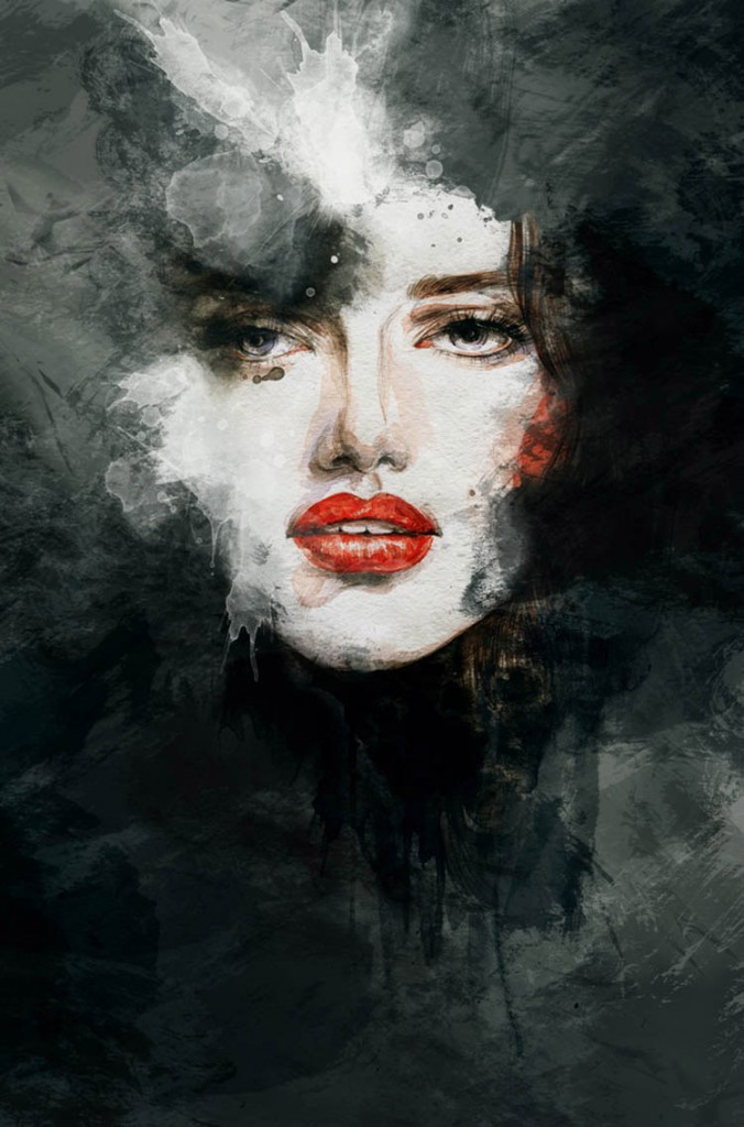 Woman face. Hand painted fashion illustration