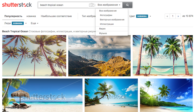 Поиск на Shutterstock